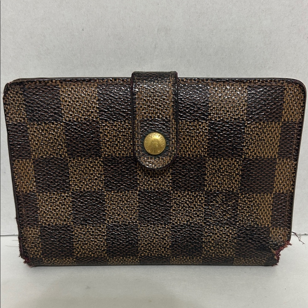 Louis Vuitton Brown Damier Canvas Compact Wallet with Gold Snap *Project piece*
